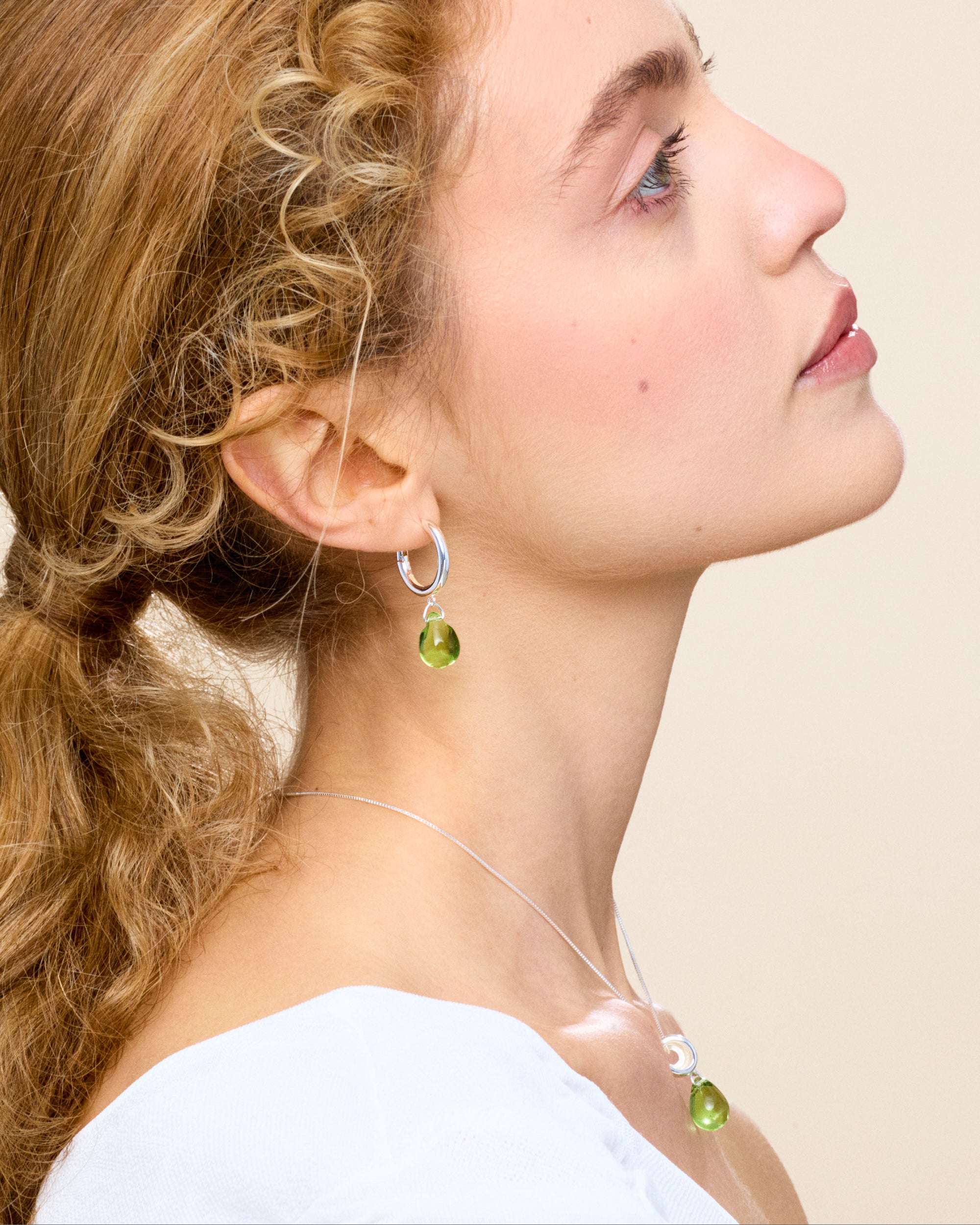 Sugar Drop Green Earrings in Silver