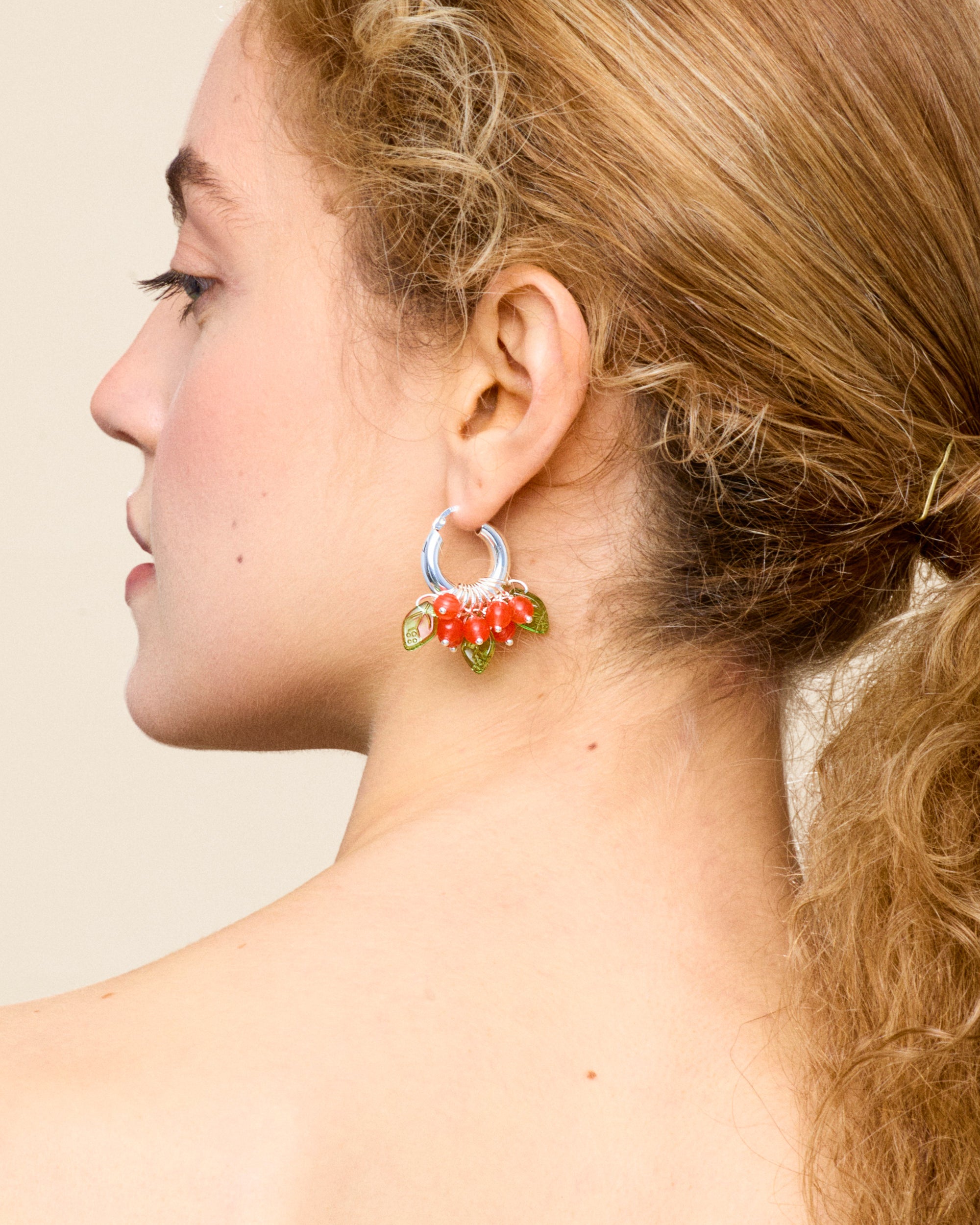 Lingonberry Beret Earrings in Silver