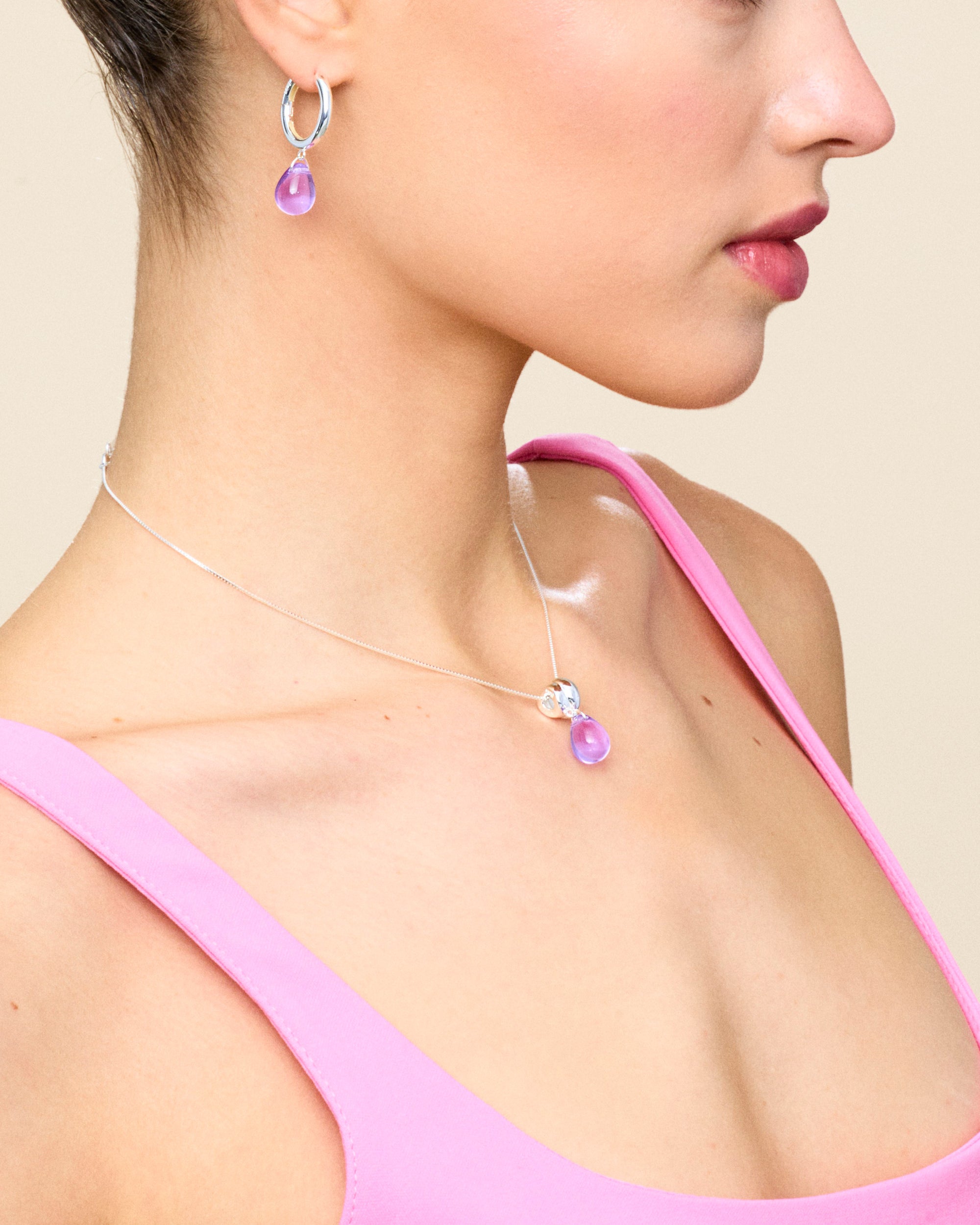 Sugar Drop Violet Necklace in Silver