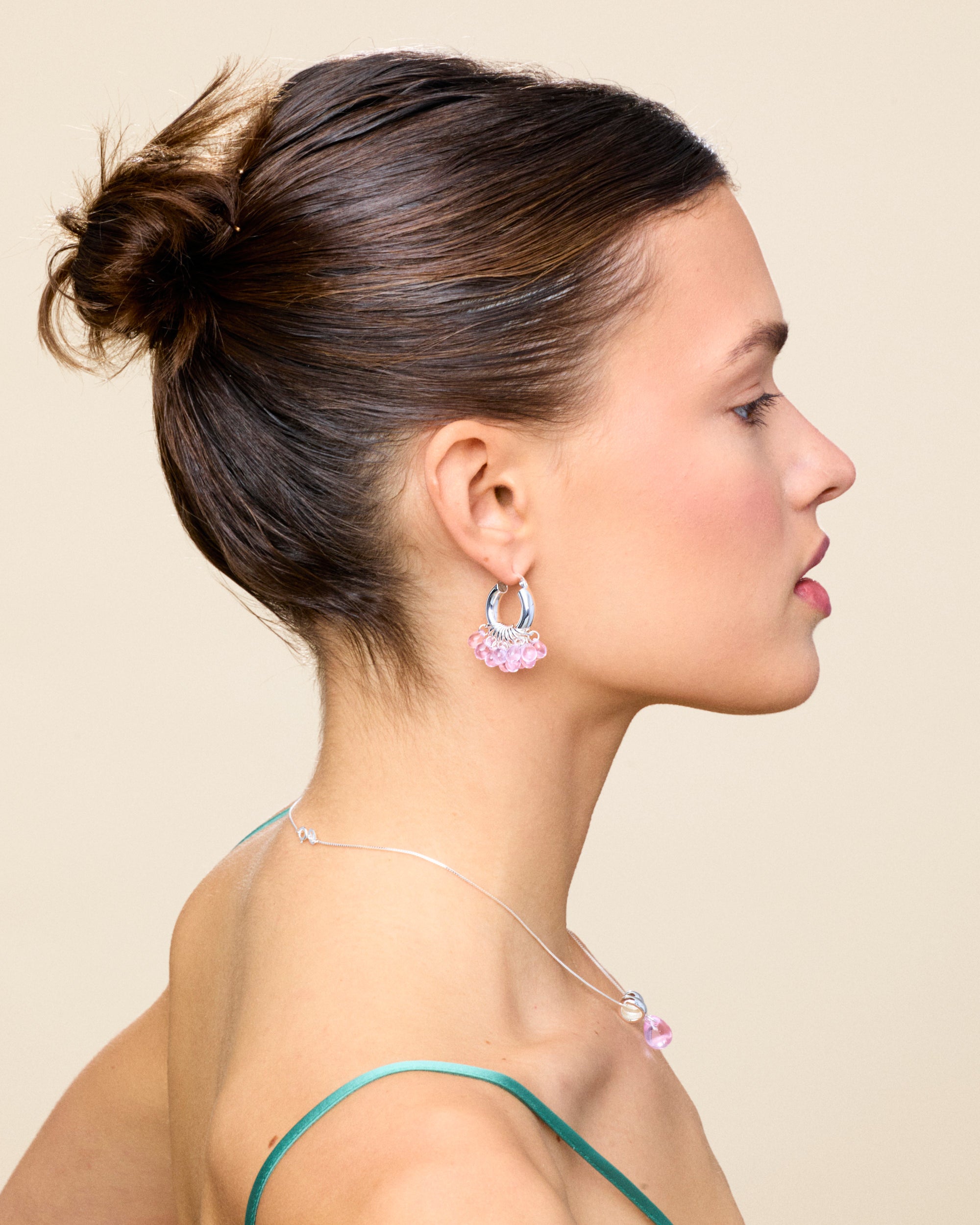 Sugar Drop Pink Necklace in Silver