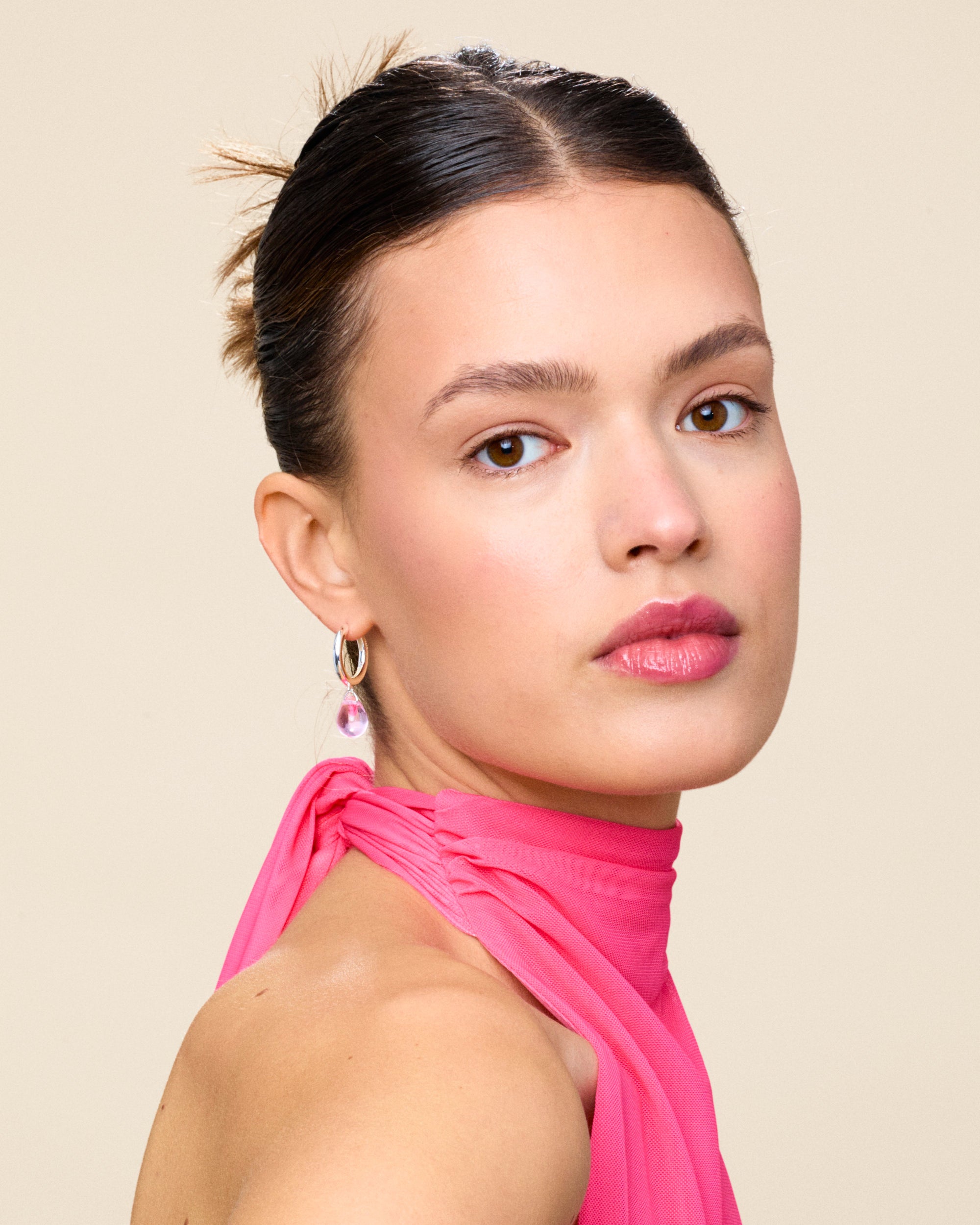 Sugar Drop Pink Earrings in Silver