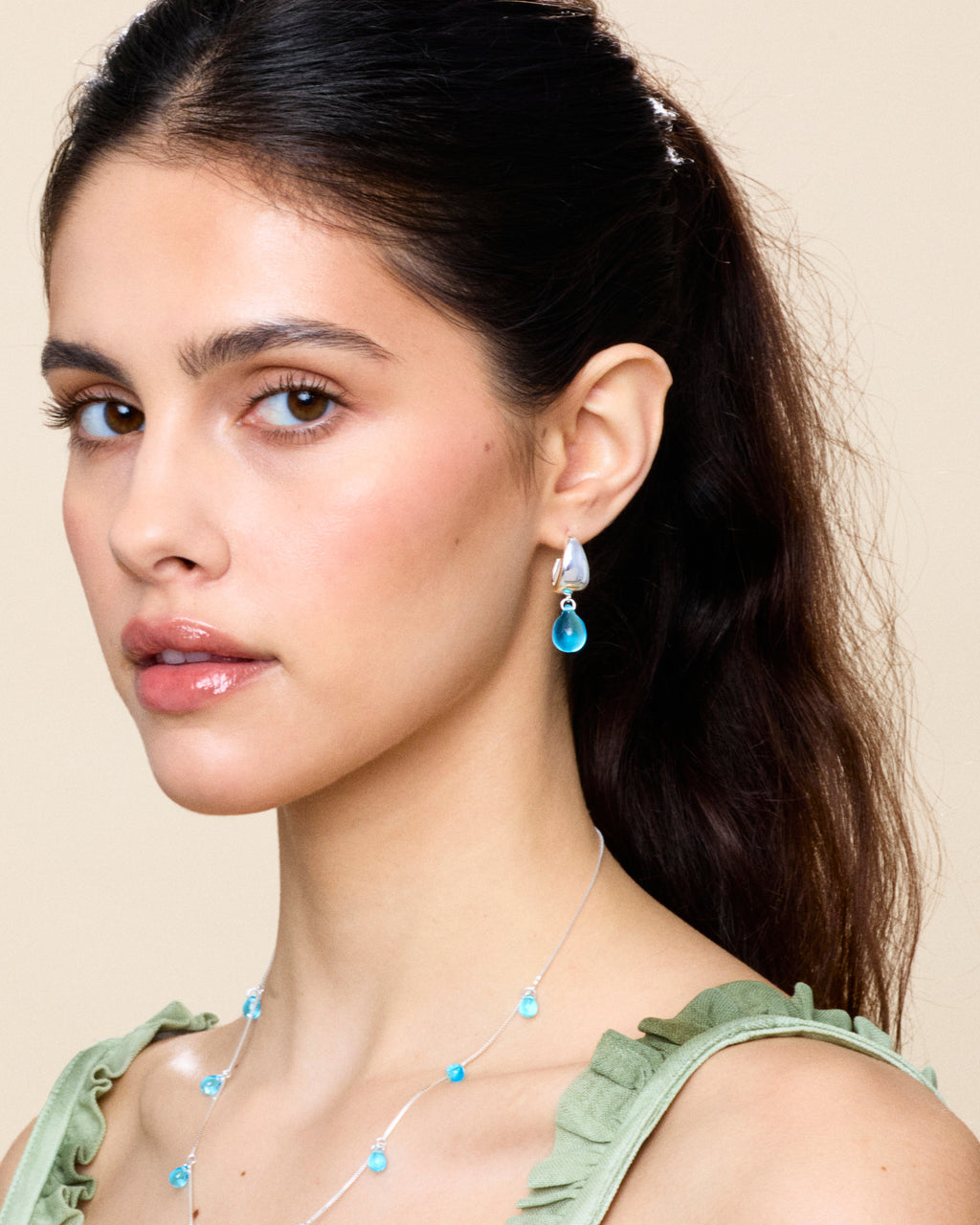Aqua Drop Earrings in Silver