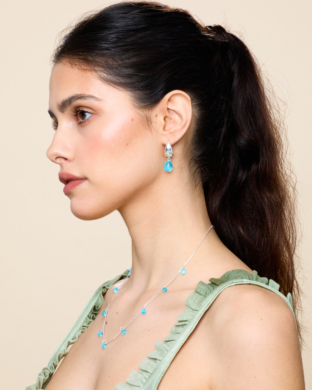 Aqua Drop Earrings in Silver