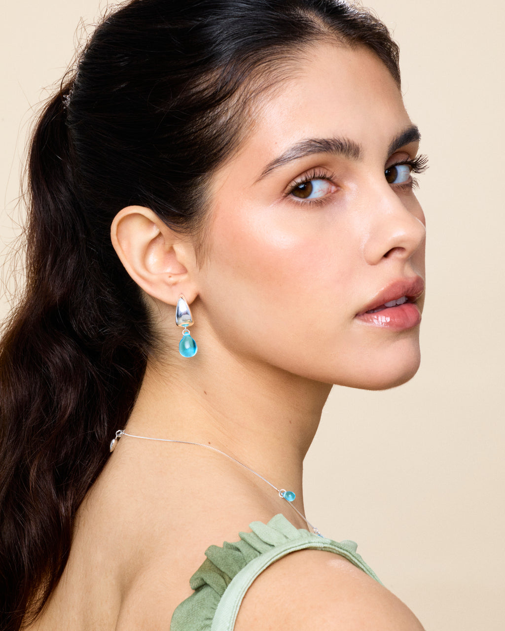 Aqua Drop Earrings in Silver
