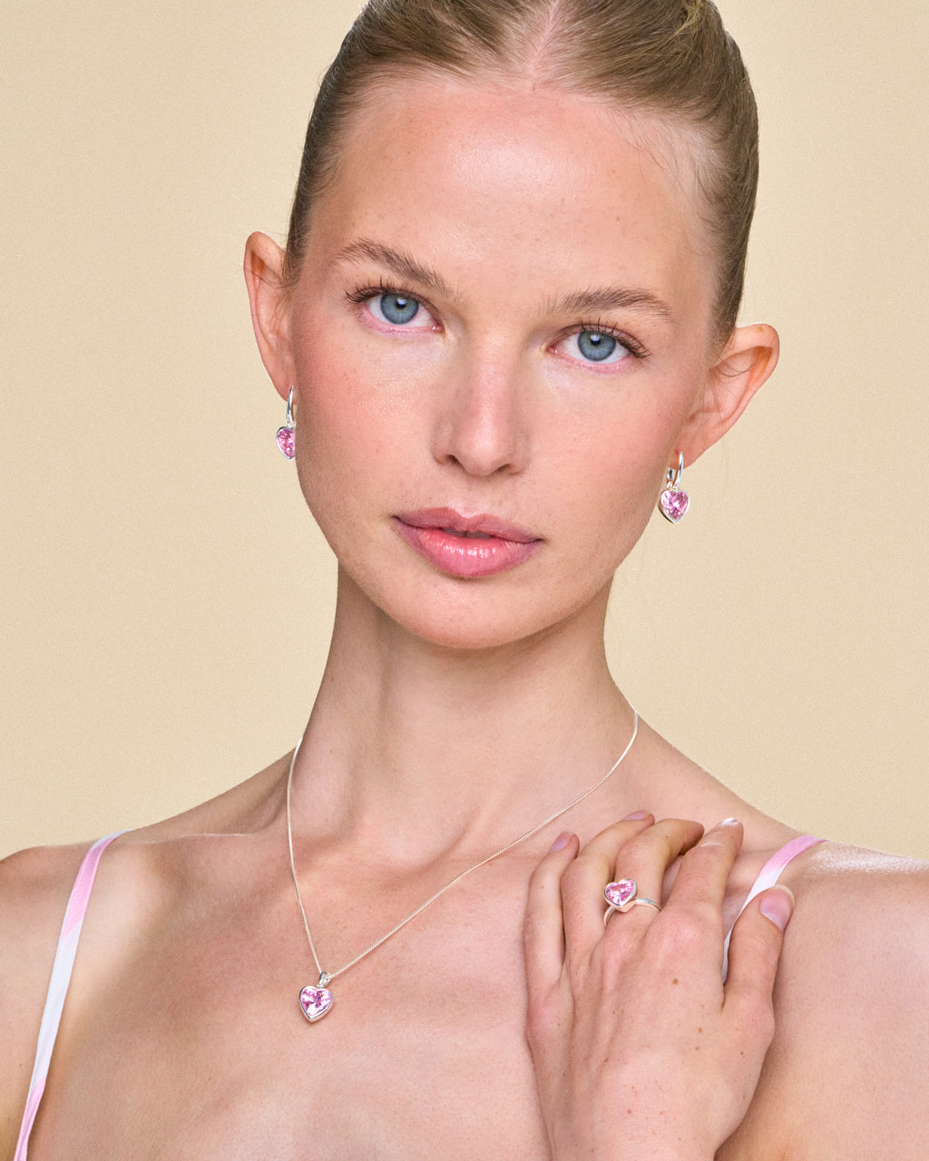 Sweethearts Light Pink Earrings in Silver