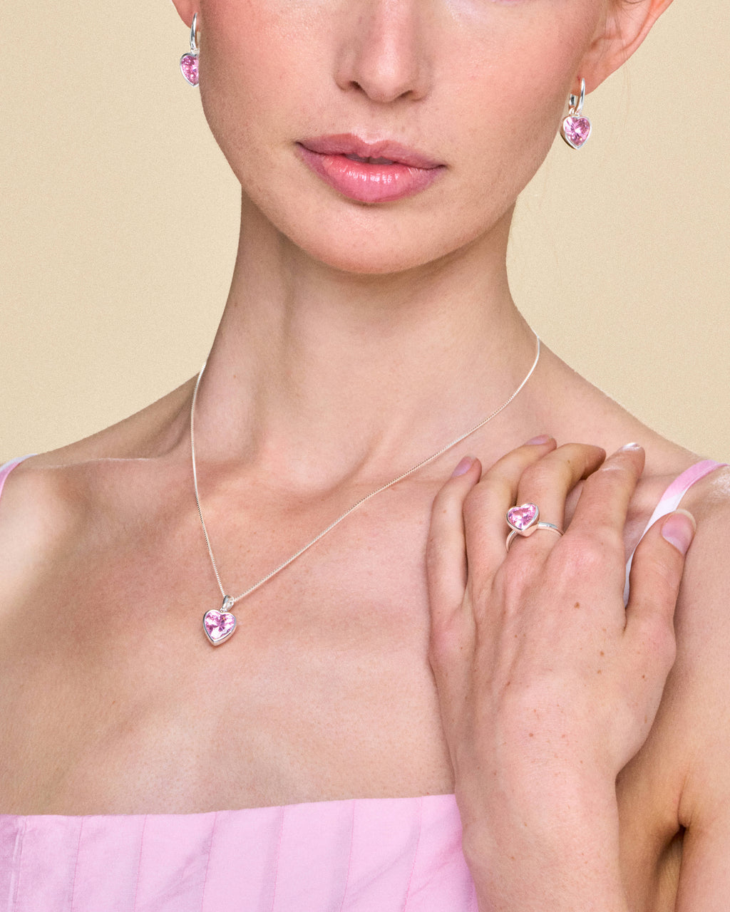 Sweethearts Light Pink Necklace in Silver