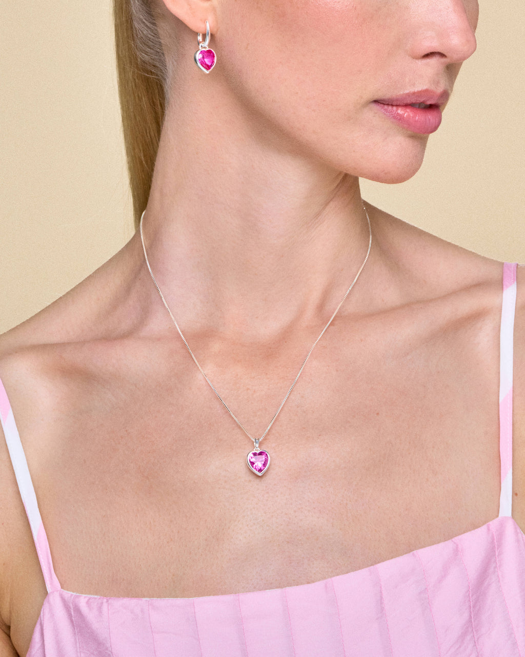 Sweethearts Pink Necklace in Silver