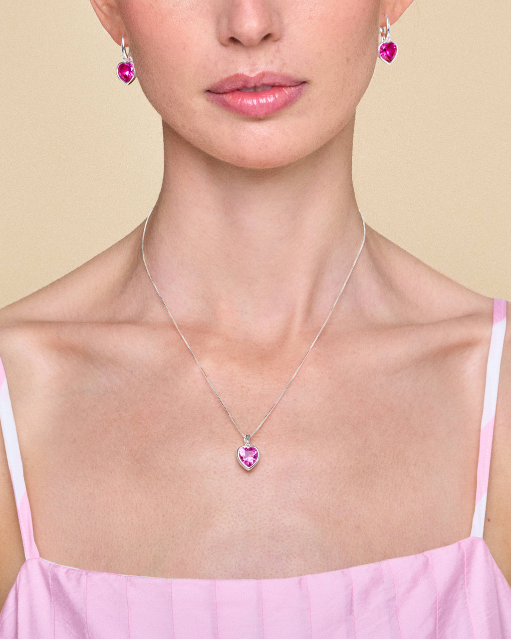 Sweethearts Pink Necklace in Silver