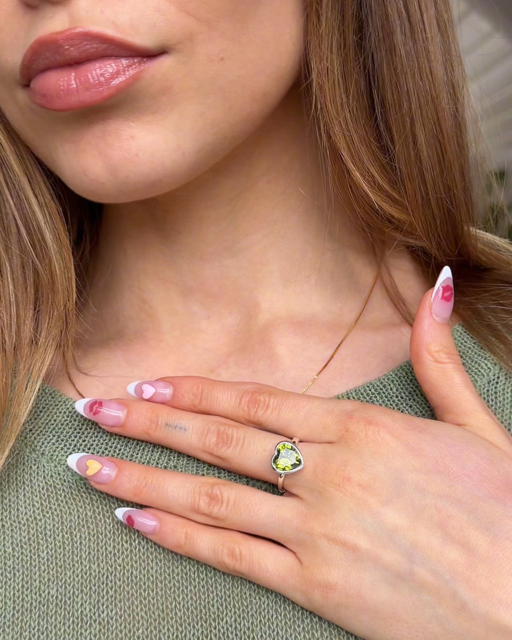 Sweethearts Green Ring in Silver