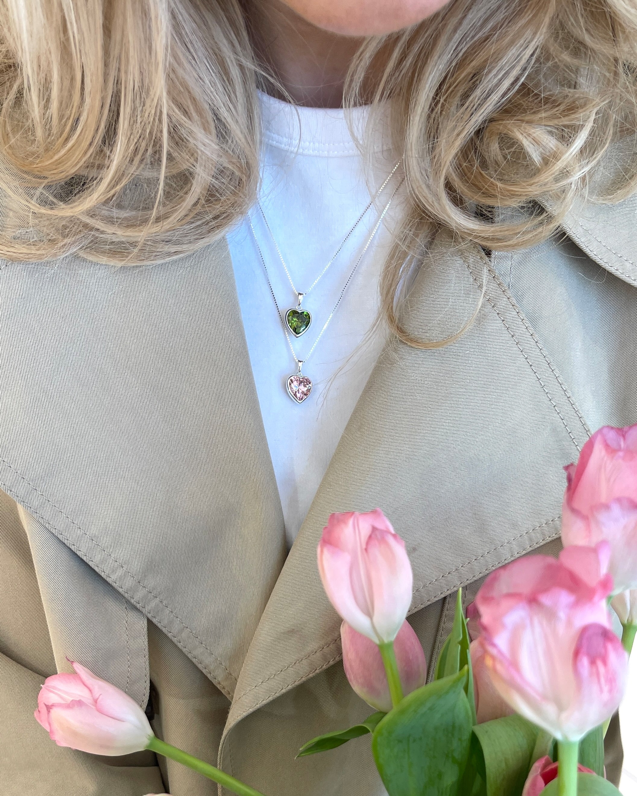 Sweethearts Green Necklace in Silver