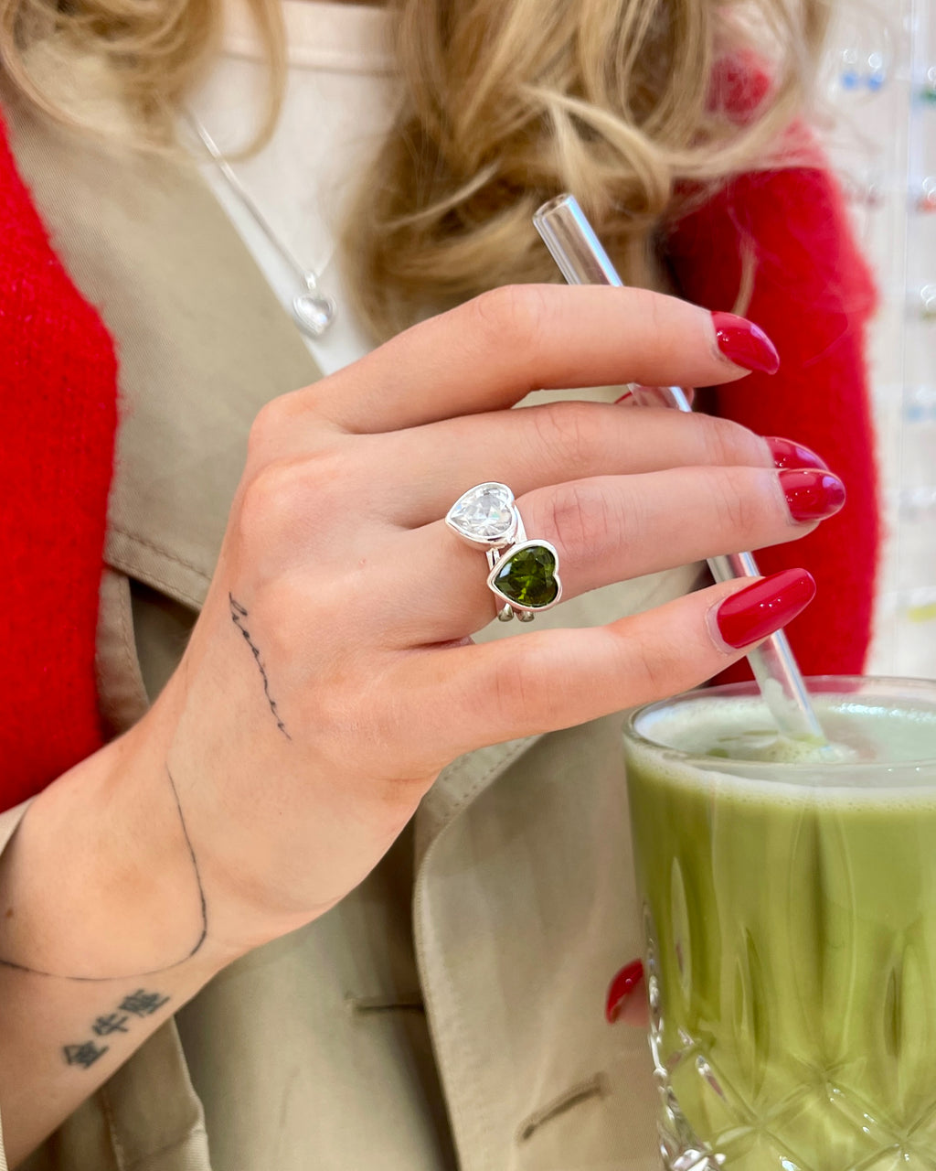 Sweethearts Green Ring in Silver