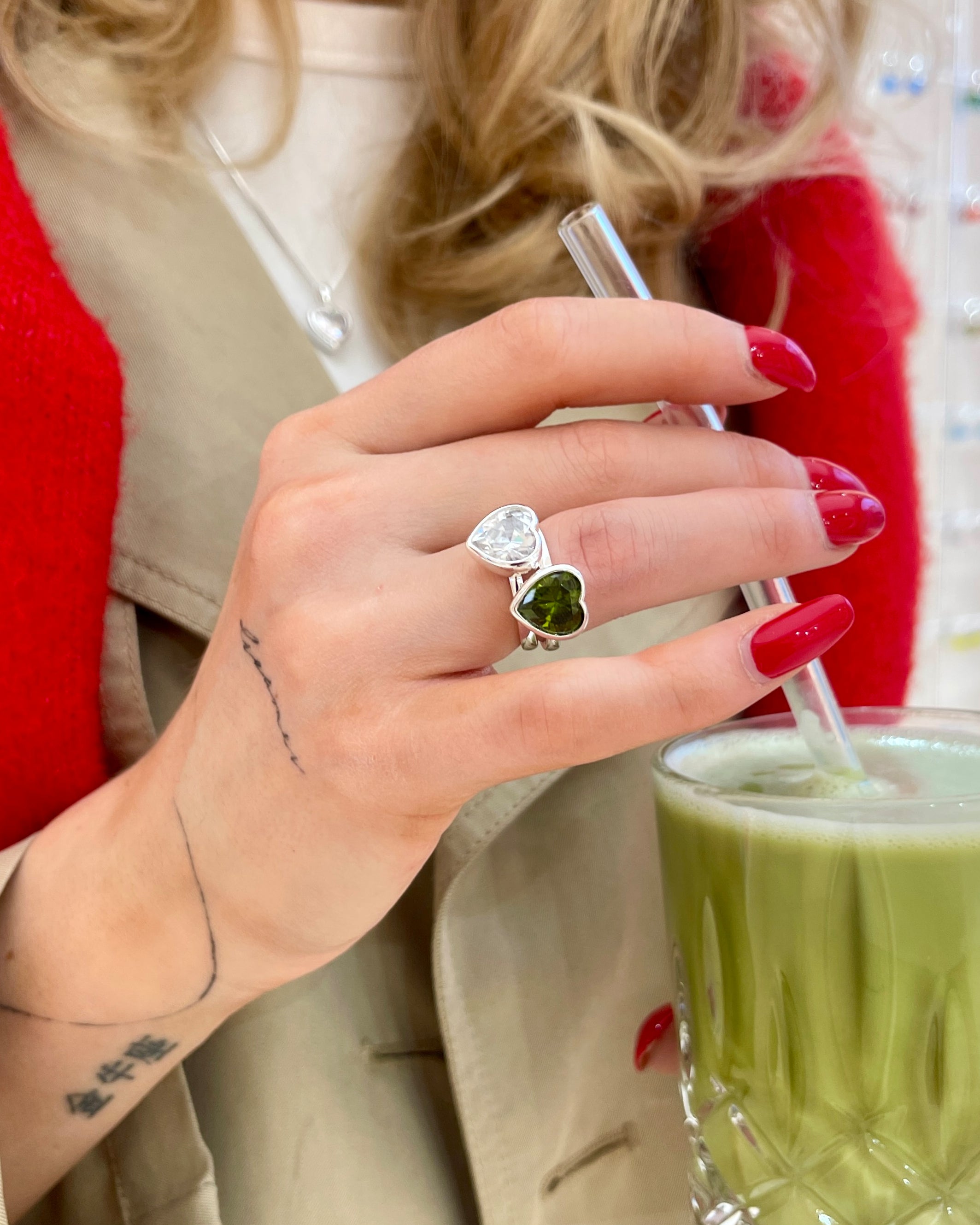 Sweethearts Green Ring in Silver