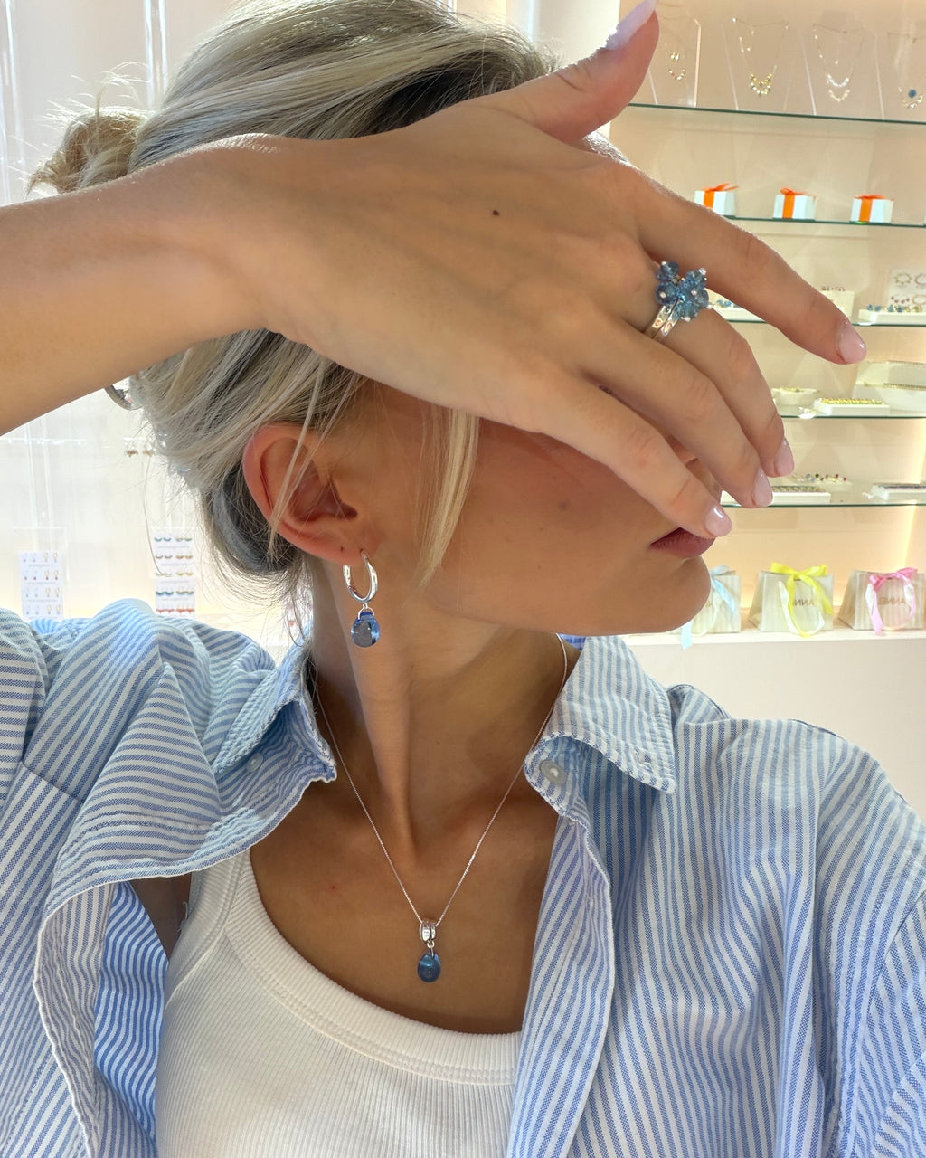 Sugar Drop Blue Earrings in Silver