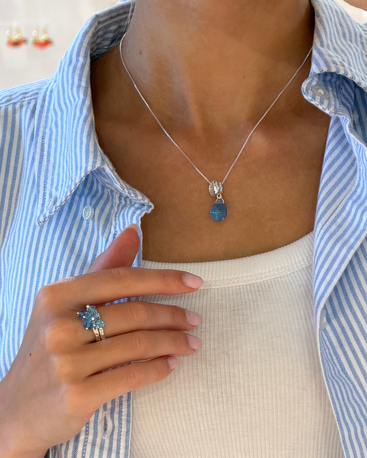 Sugar Drop Blue Necklace in Silver